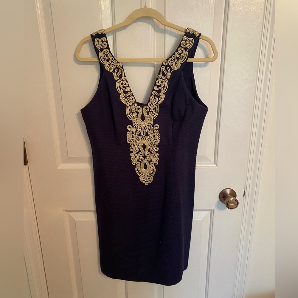Lilly Pulitzer Navy Dress with Gold Detailing